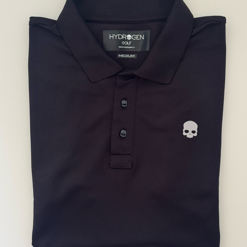 Hydrogen Golf Black Polo Shirt M Skull Logo Nylon Excellent Condition